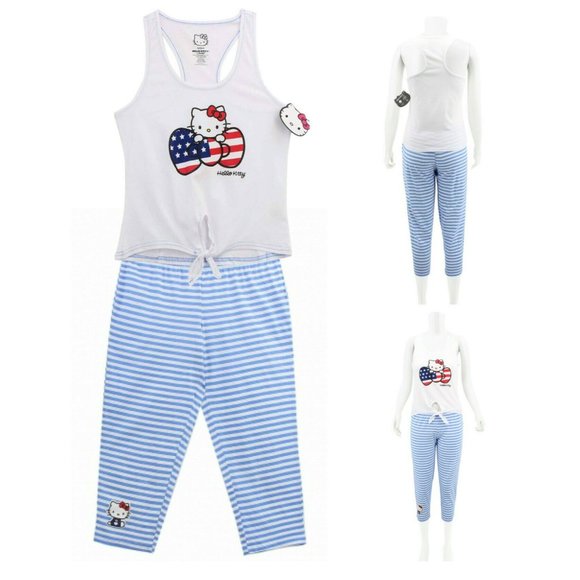 Hello Kitty "American Kitty" Pants and Tank Top lounge Set Pajamas, M - Picture 3 of 5